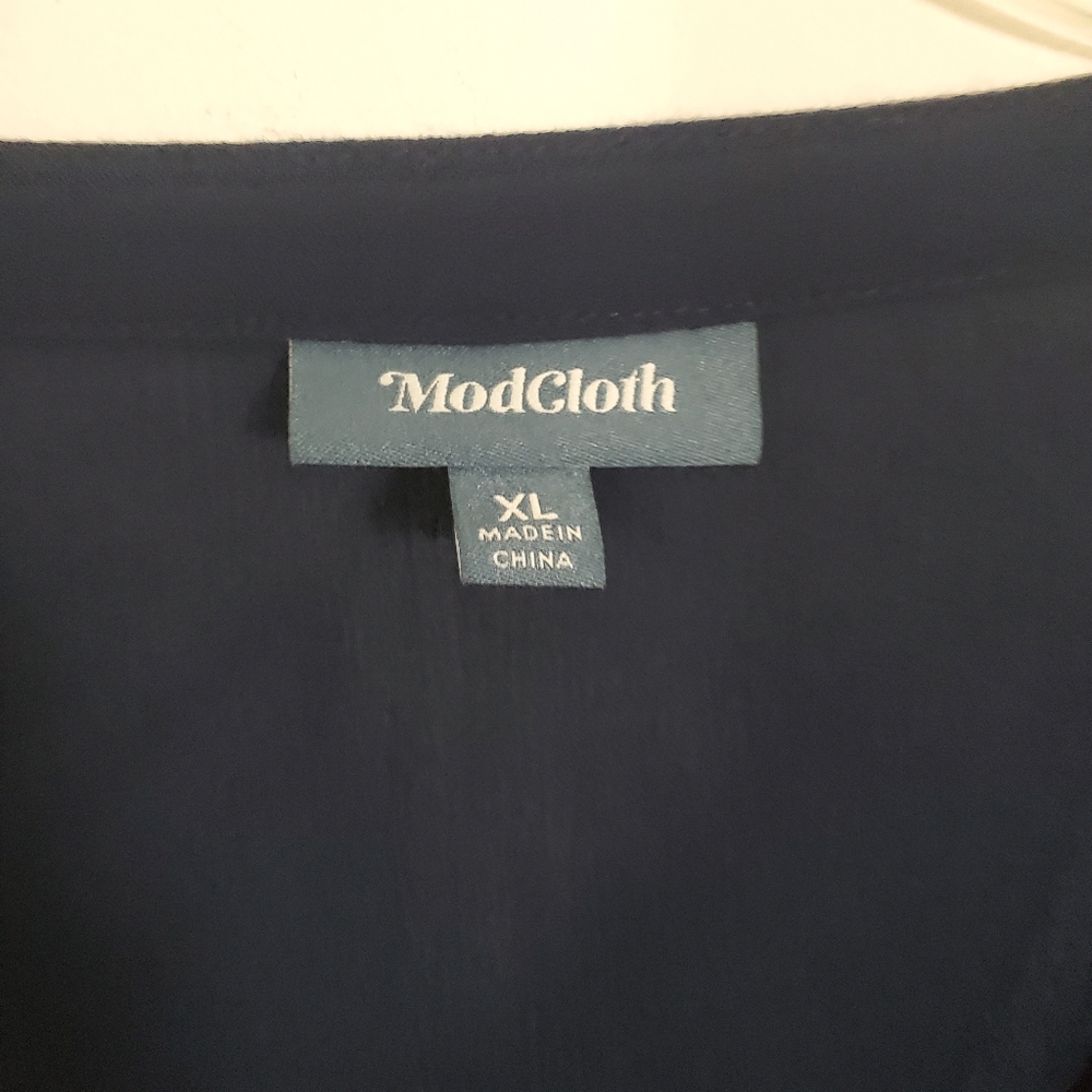 NWOT ModCloth Bells & Giggles Sheer Blouse Navy Blue Flare Sleeve Boho Size XL - Picture 5 of 12